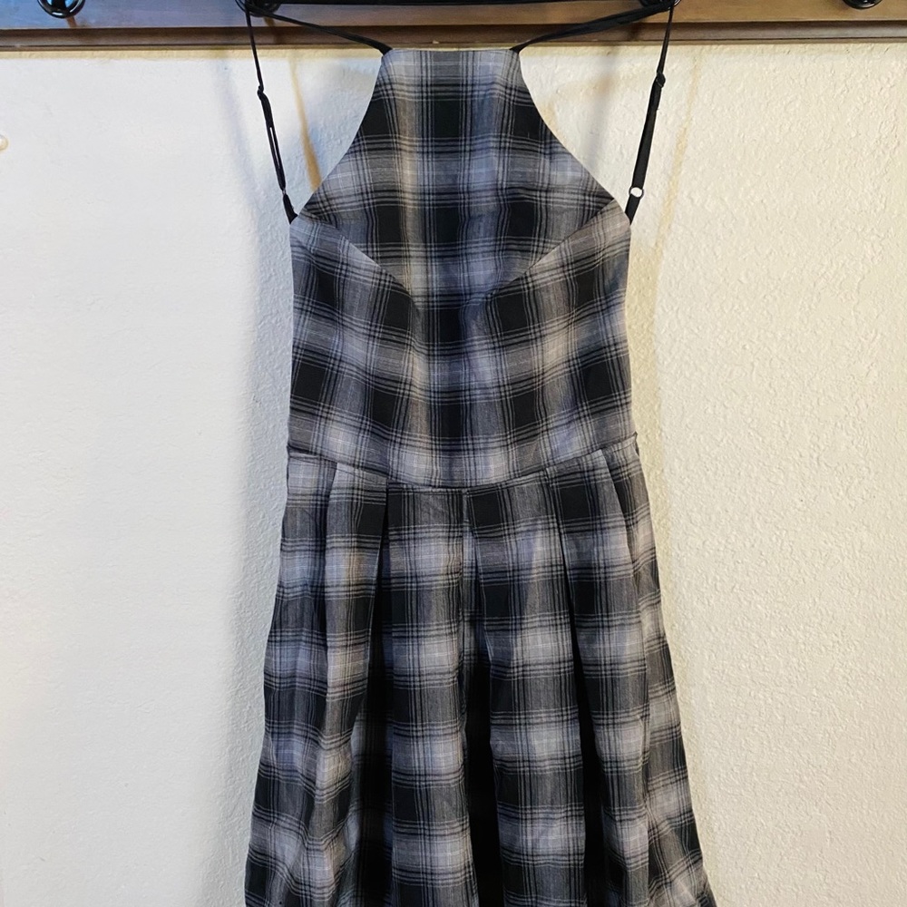 Valfre Plaid Grey Backless Dress